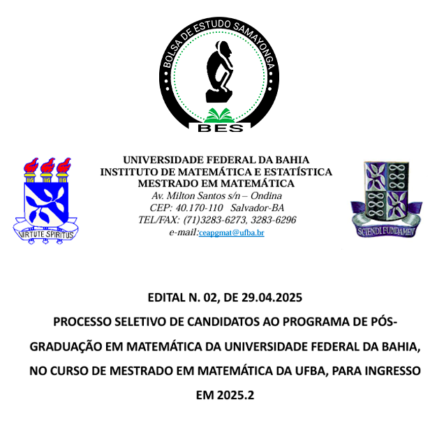Bolsa para Mestrado em Matemática na UFBA – Ingresso 2025.2 (13 Vagas + Cotas Especiais)
